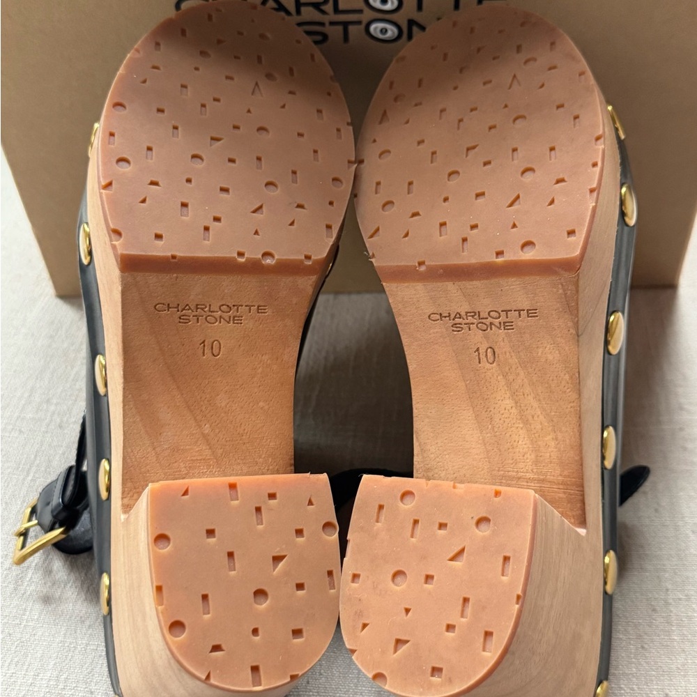 Charlotte Stone Black Leather Mules with Gold Studs - Picture 5 of 6